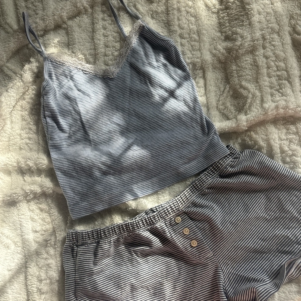 Brandy Melville Blue Striped Pajama PJ Loungewear Set